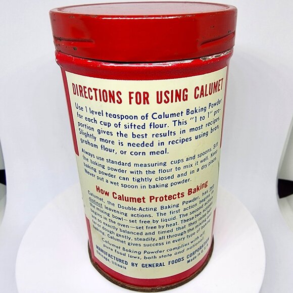 Vintage 1950'S CALUMET Double-Acting Baking Powder Tin Can 1/2 lb. N.Y. USA - Picture 5 of 13